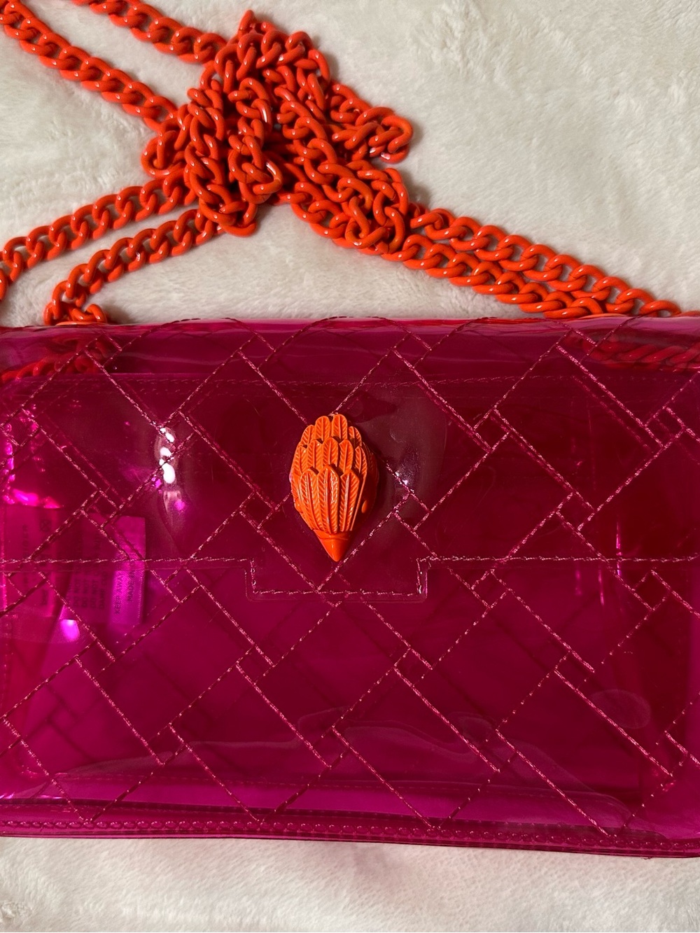Kurt Geiger Women’s Hot Pink Quilted Shoulder Bag with Orange Chain - Picture 4 of 7